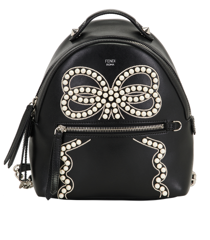 Romantic Bow Mini Backpack, &pound;550, Handbags, Black, Leather, Front view